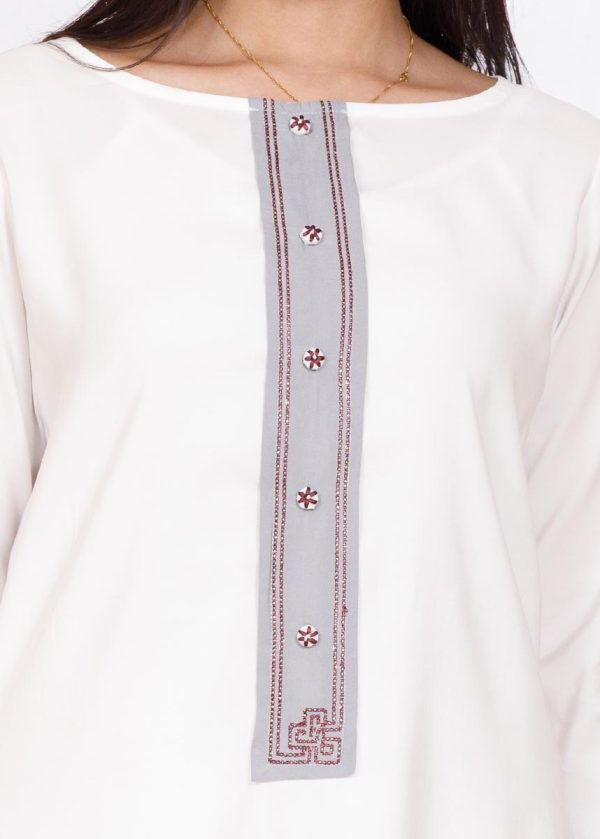 White Embroidered Long Tops - Image 2