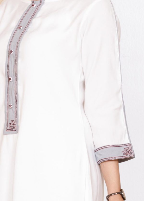 White Embroidered Long Tops - Image 3